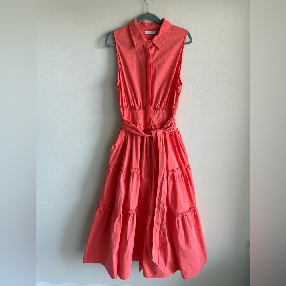 Ramy Brook Coral Tiered Midi Shirtdress Sleeveless Button Front XL
